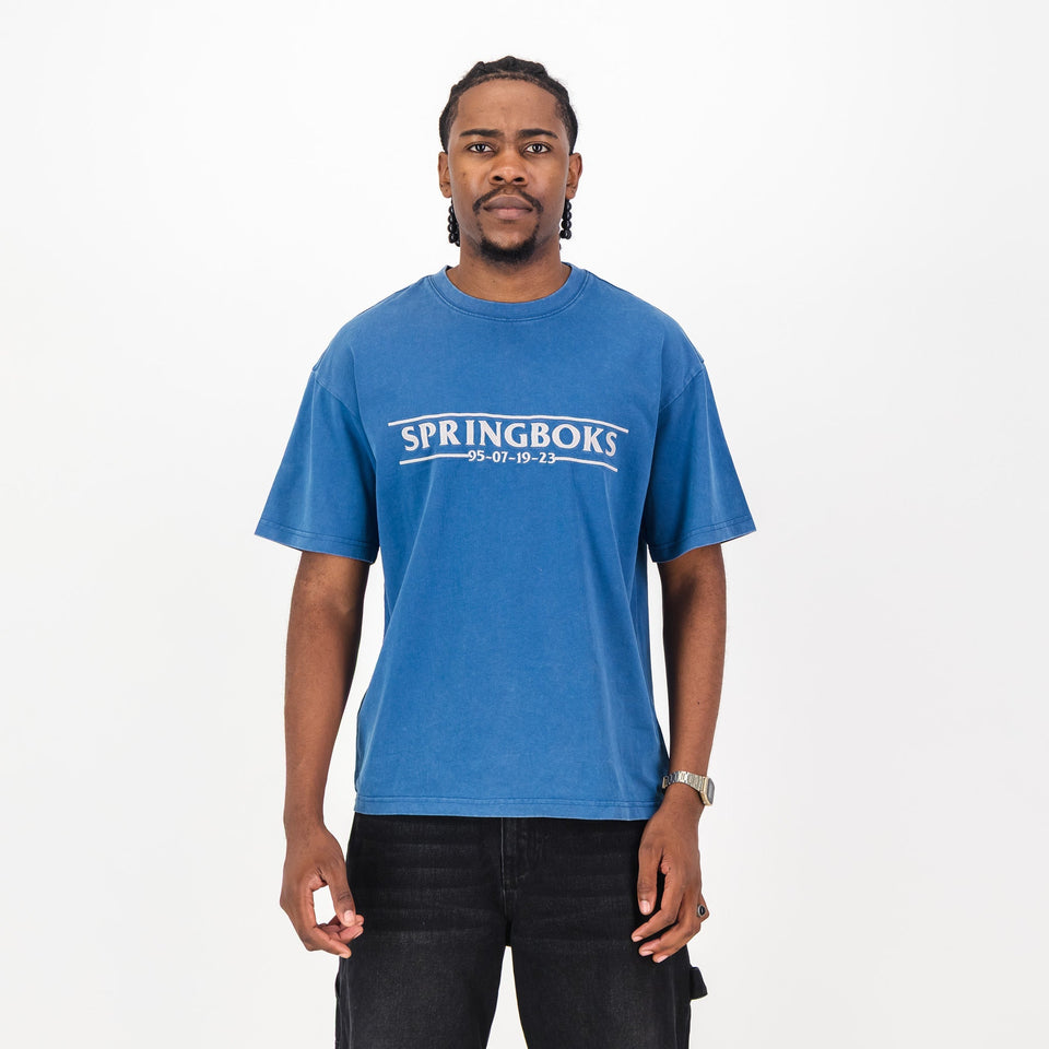 Springboks Four Wins Acid Wash Boxy Crew Tee-Skyway