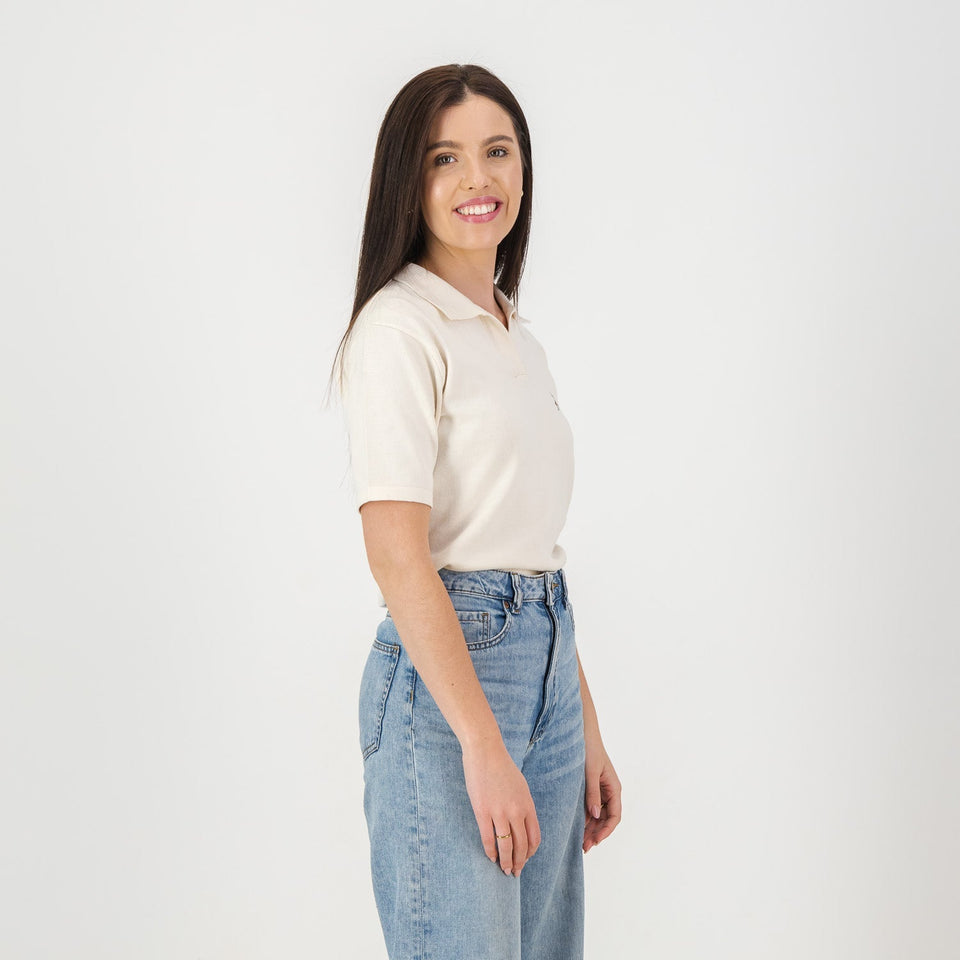 Springboks Knitted Crop SS Polo-Ivory