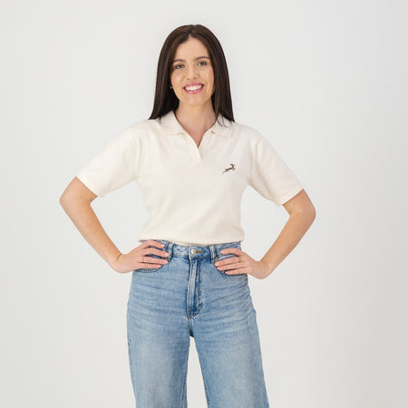 Springboks Knitted Crop SS Polo-Ivory