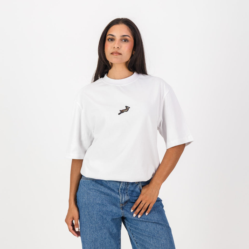 Springboks Winter Pop Badge Boxy Crew Tee-White